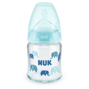 NUK First Choice - стъклено шише Temperature Control 120мл. със силиконов биберон за хранене 0-6мес.